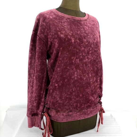 Madden NYC Burgundy Lace-Up Side Hem Sweatshirt - Picture 1 of 7